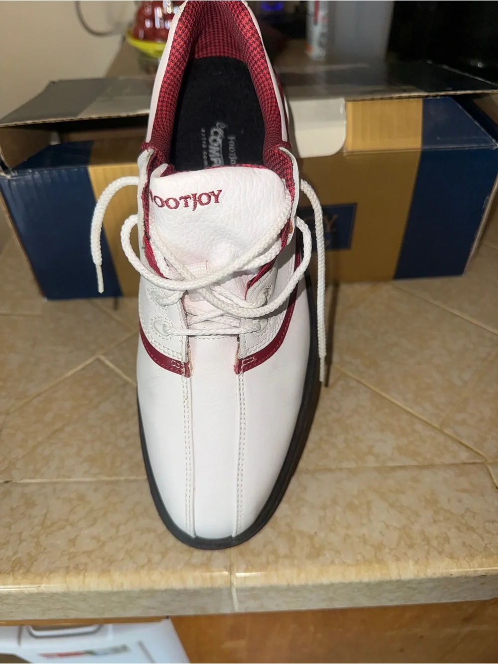 NIB-FOOTJOY- Women's White and Maroon Golf Shoe - Lace-Up Comfort-8M